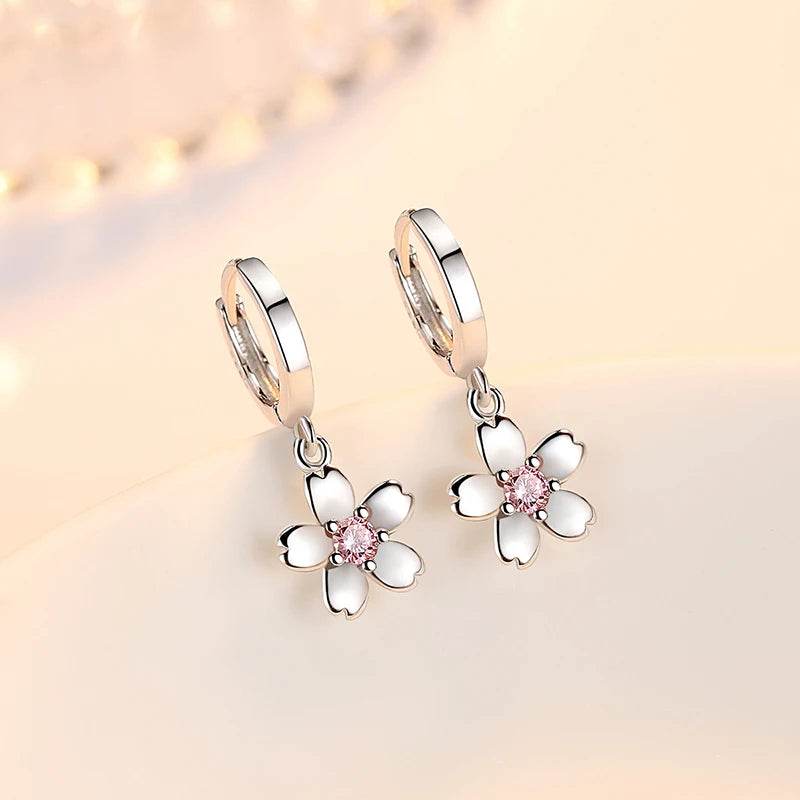 Solid 925 Sterling Silver Crystal Zircon Flower Drop Earrings For Women New Jewelry Fashion XY0067 - Imbasat