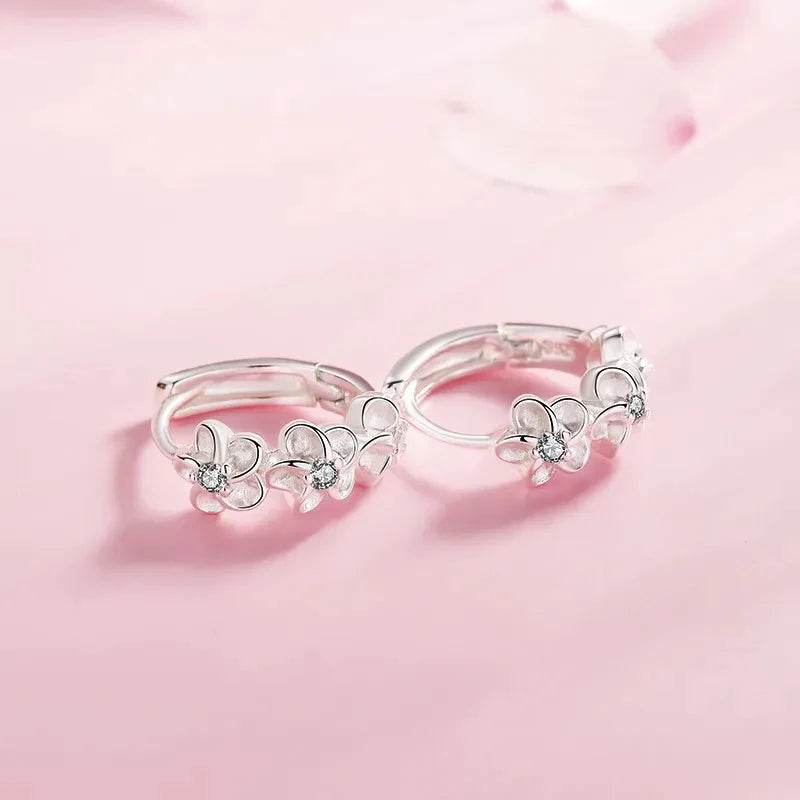 Top Sale 925 Sterling Silver Needle Earrings for Women's Wedding Fashion High Quality Jewelry Crystal Zircon Flower Cute Stud - Imbasat