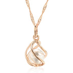 Kinel Luxury 585 Rose Gold Pendant Necklace Unique Geometric Hollow Pearl