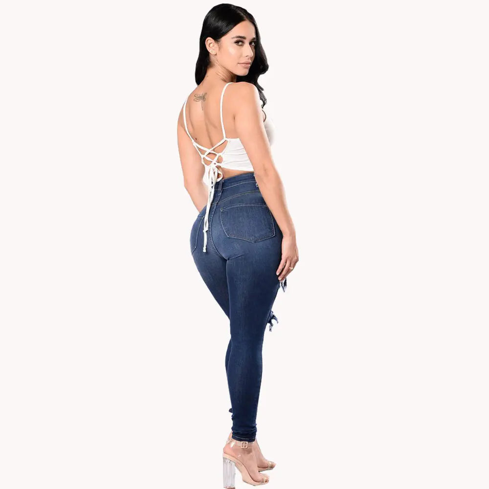 High Waist Ripped Jeans for Women Skinny Black White