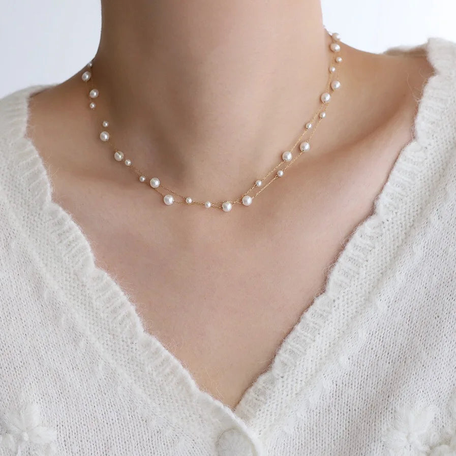 316l Stainless Steel Beautifully Temperament Pearl Chain Necklace