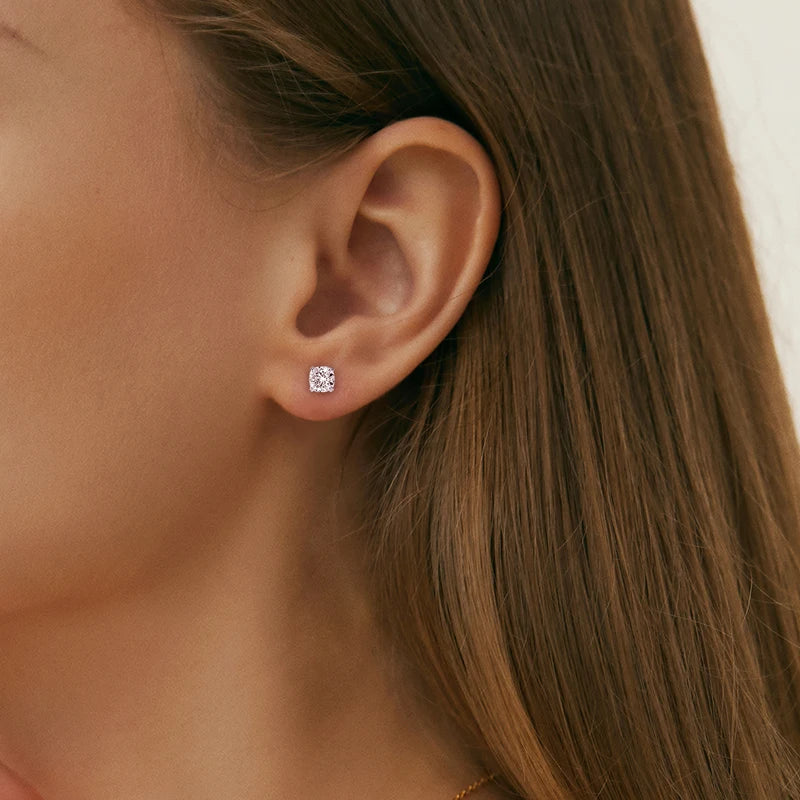 925 Silver Stud Earrings 3.0ctw. Cushion Cut Moissanite Square Earrings