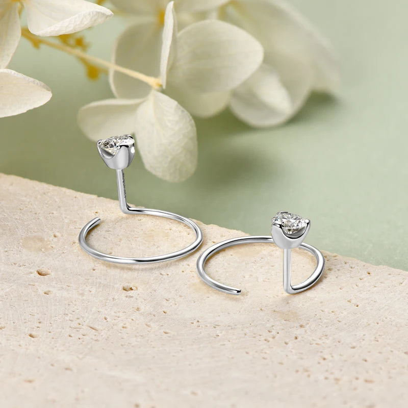 Anziw 925 Silver Circle Piercing Earrings 4mm 0.3ct Moissanite Earring