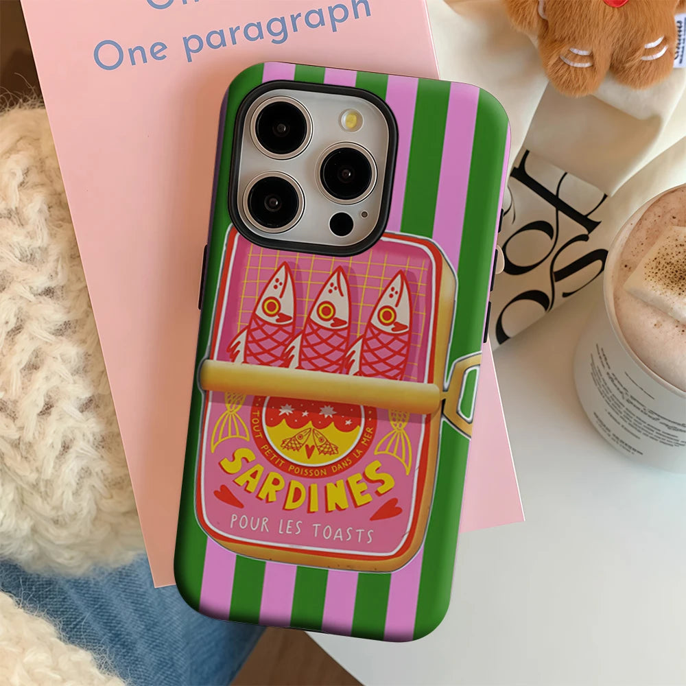 Sardines Green Pink Stripe iPhone Case Must-Have Double Layer Cover