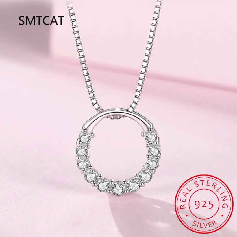Moissanite Necklace Solid 925 Sterling Silver Diamond Circle Pendant Necklace