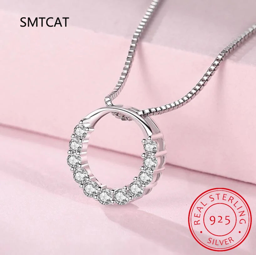 Moissanite Necklace Solid 925 Sterling Silver Diamond Circle Pendant Necklace