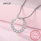 Moissanite Necklace Solid 925 Sterling Silver Diamond Circle Pendant Necklace