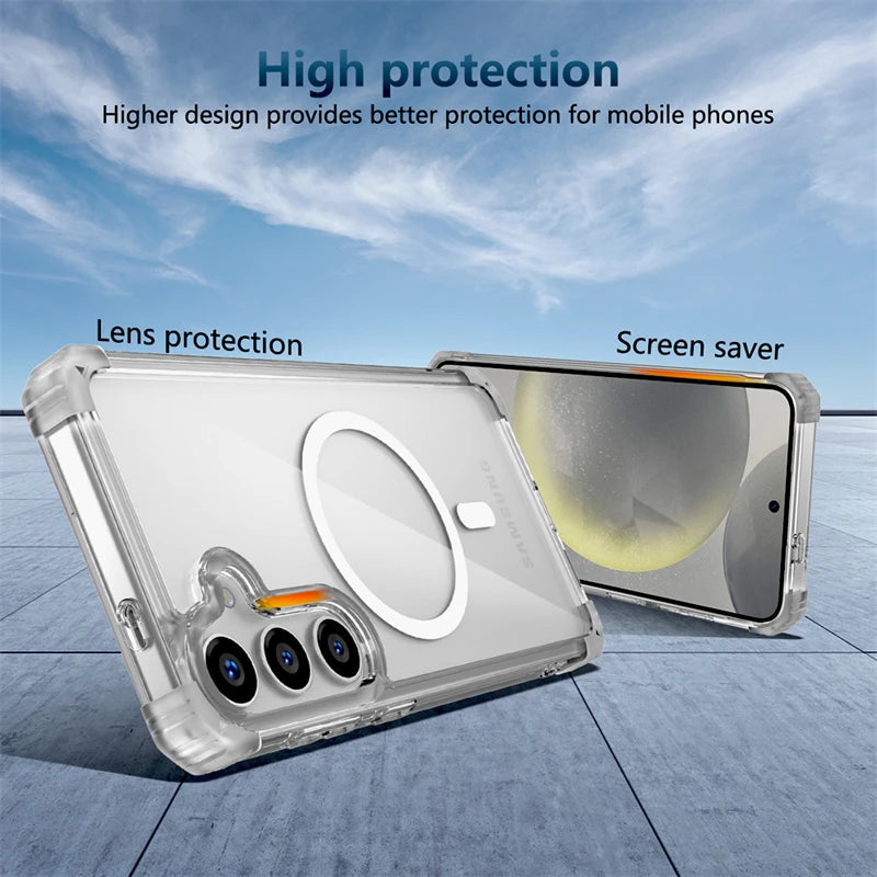 Shockproof Armor Transparent Case For Samsung Galaxy S25 S24 S23 S22 Note 20 Ultra Plus FE S24FE S23FE For Magsafe Charge Covers