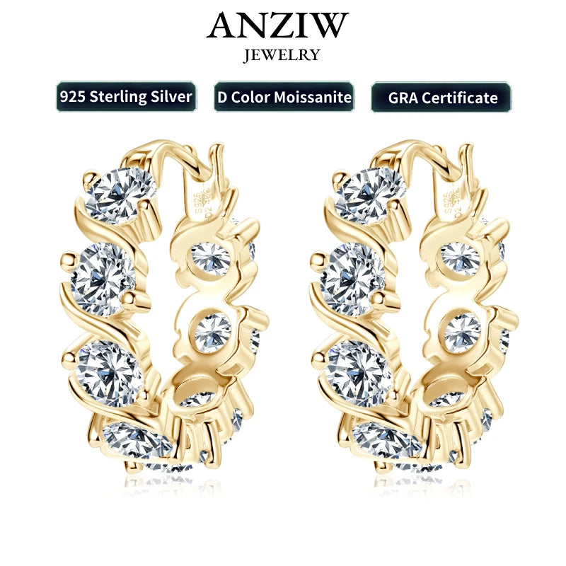 Anziw Jewelry Luxury 4.8CTW. 4mm Moissanite Earrings Hoops