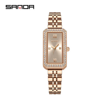 Sanda 1122 Trendy Design 2023 Hot Sale Rectangle Dial Waterproof Quartz Movement Business Women Analog Wrist Watch