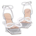 2023 Summer Women's Sandals with Bow Pearl Flat Heels Elegant Rhinestone Party Ladies Shoes Plus Size 42 Sandalias Mujer - Imbasat