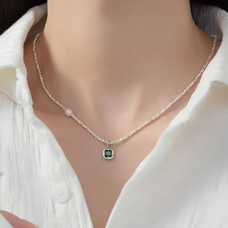 925 Silver Pearl Simple Elegant Thin Chain Pendant Necklace