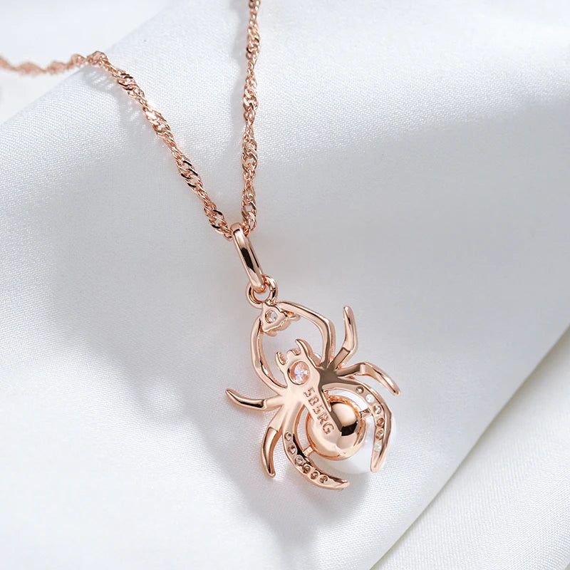 Kinel Hot Punk Spider Pearl Pendant Necklace for Women Fashion 585 Rose Gold Silver Color Mix Party Pendant Daily Fine Jewelry