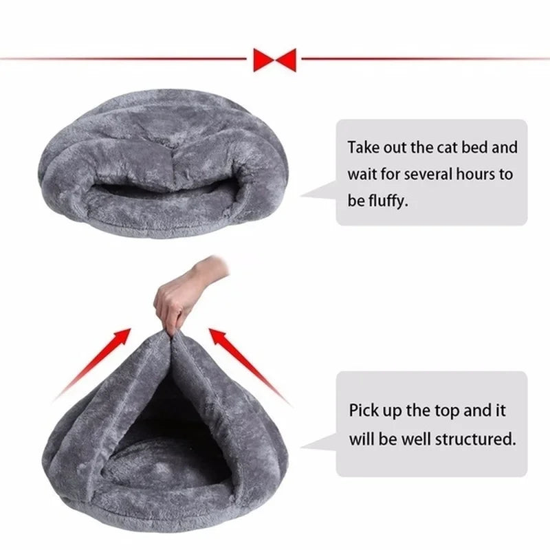 Winter Warm Triangle Cat Nest Thickened Fury Mongolian Bag Half Closed Sleeping Bag Pet Pad Cat and Dog Pet Sleeping Supplies