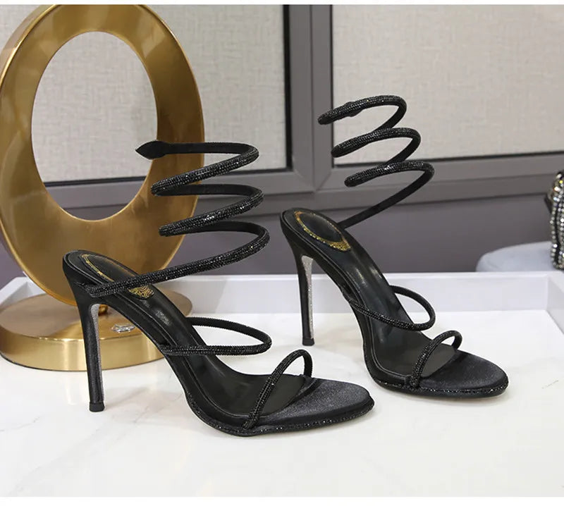 Snake Twine Rhinestones Thin High heels