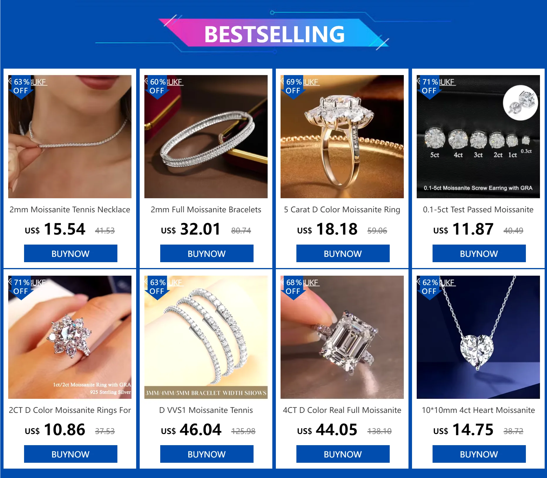 925 Sterling Silver Moissanite