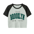 Brooklyn 1898 Letter Print Crop Graphic T-shirt Korean Style