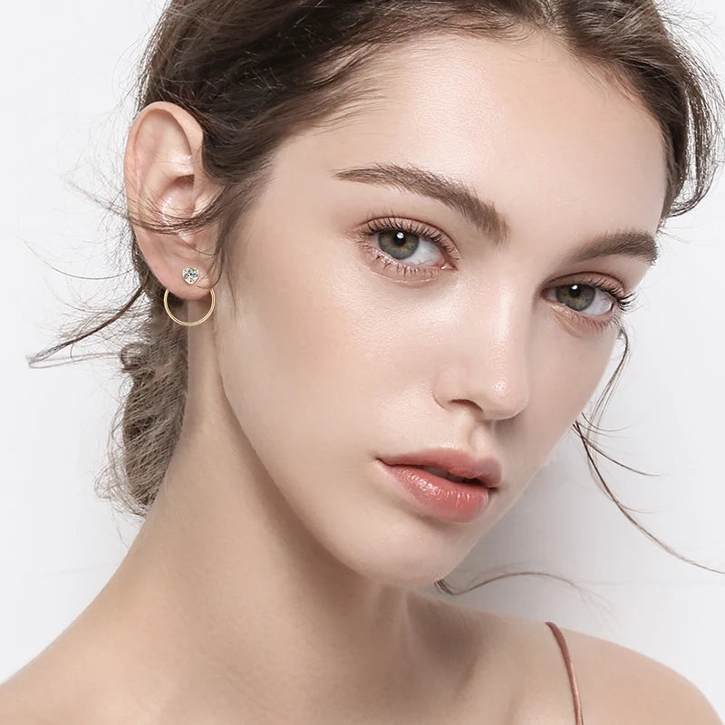 Anziw 925 Silver Circle Piercing Earrings 4mm 0.3ct Moissanite Earring