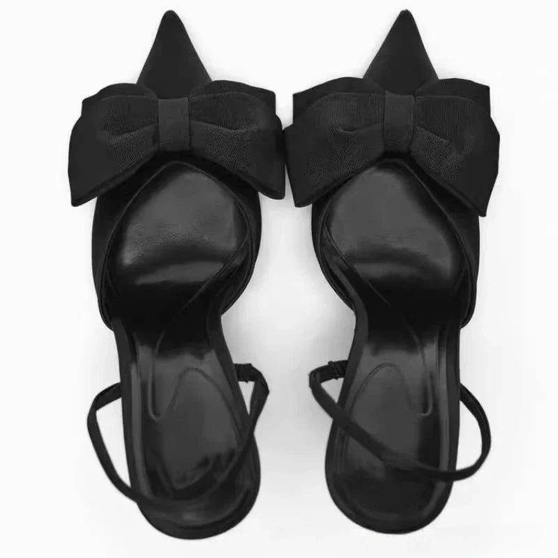 Thin Heels Bowknot Design Pointed Toe Slingbacks