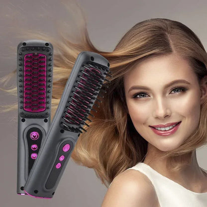 Wireless Hot Comb Hair Straightener  Mini Portable USB Rechargeable Ionic Hair Styling Tool