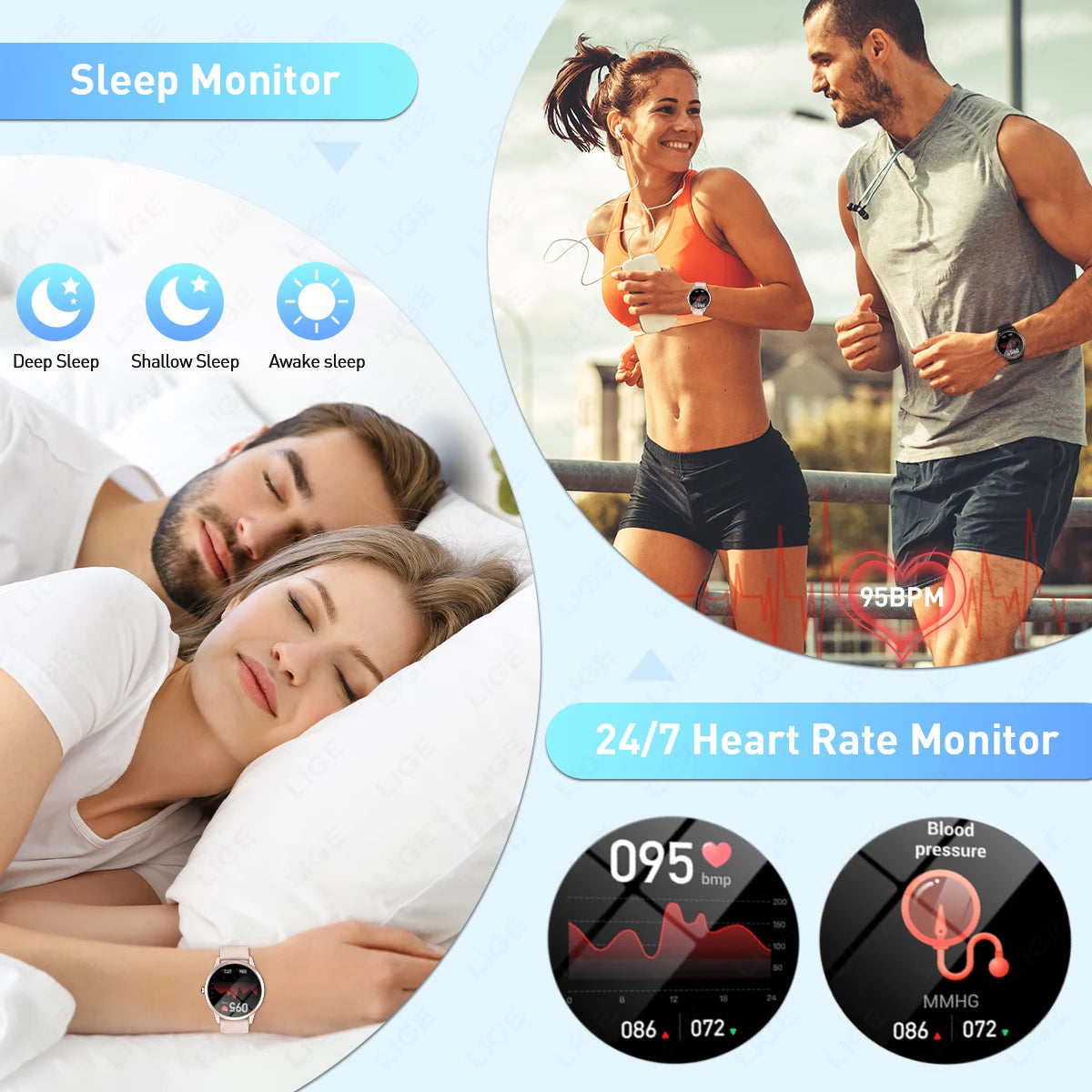 LIGE 2025 Women Voice Calling Smart Watch Waterproof Heart Rate Blood Pressure Monitoring Smartwatch Men Watches For Android IOS