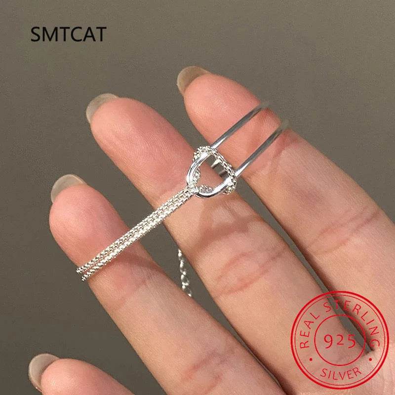 Real 925 Sterling Silver Asymmetric Double Layer Chain Bracelet for Women Hiphop Fine Jewelry Minimalist Accessories - Imbasat