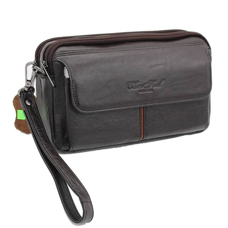 Men Clutch Bag Purse Handy Wallet Genuine Leather Business Mobile Cell Phone Case Handbags Purses Male Money Wrist Wallet Bag - Imbasat