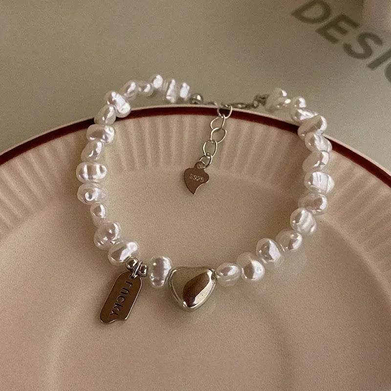 925 Sterling Silver Bracelet Pearls Knots Bracelet for Women Fashion Heart Pearls Irregular Bracelet Luxury Party Jewelry Gift - Imbasat