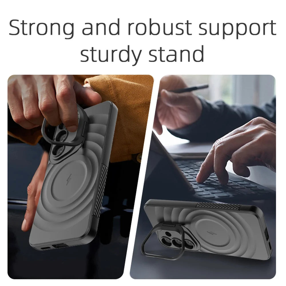 Invisible Lens Stand For Magsafe Magnetic Phone Case for Samsung S25 Ultra S25 Plus INS Round Water Ripple Soft Silicone Cover