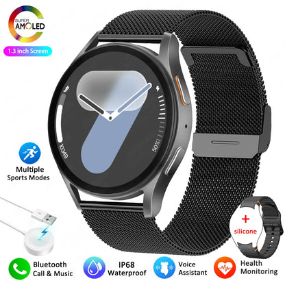 For Galaxy Watch 7 Smart Watch Men Women AMOLED HD Screen Compass Heart Rate Fitness Sport Waterproof Bluetooth Call Smartwatch