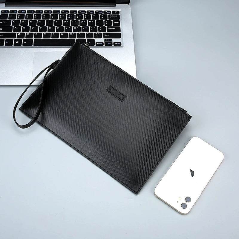 Men's Solid Leather Clutch Bag, Business Wrist Strap, Envelope Bag, Stripe Clutch, Evening Bag, Male Clutches, Handbag, Fashion - Imbasat