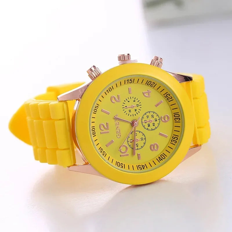 Famous Brand Geneva Ladies Fashion Watch Male and Female Student Silicone Quartz Wristwatch Clock Wholesale Relogio Feminino