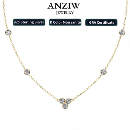 Anziw 3mm Bezel D Moissanite Pendant Necklace for Women 925 Sterling Silver Plated Gold Adjustable Chain 2025 Gift Valentine Day