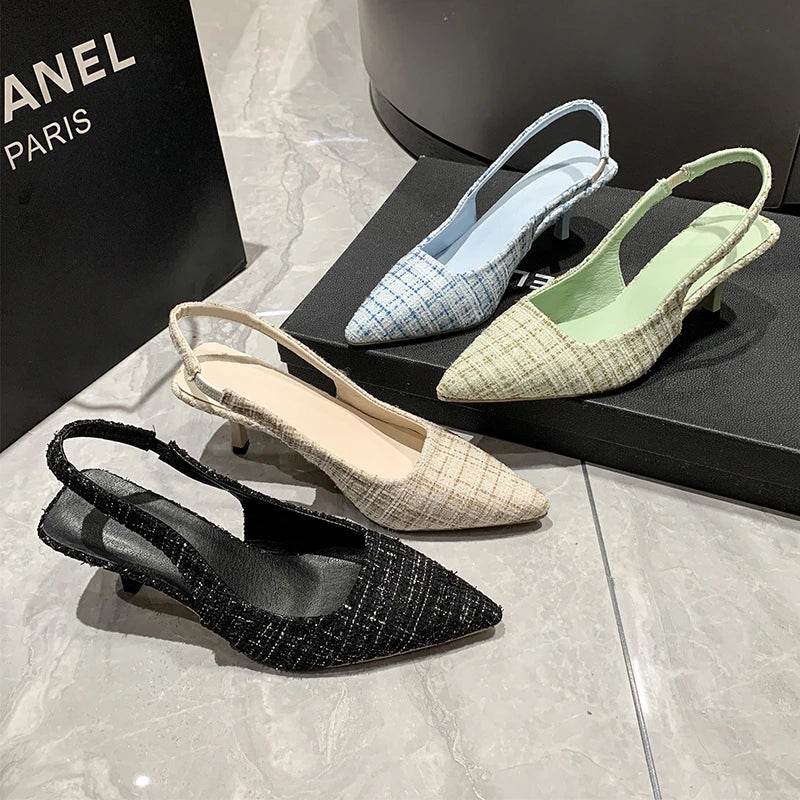 Brand Designer Slingbacks High Heels Pumps Women Pointed Blue Pointed Toe Party Shoes Summer Thin Heeled Sandals High Heel Shoes - Imbasat