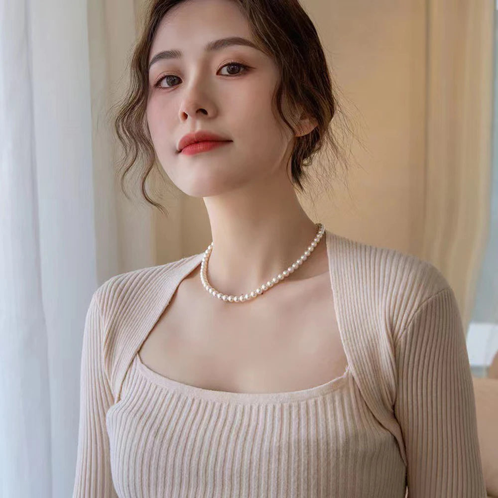 New Vintage Elegant Jewelry Simple White Pearl Chain Choker Necklace for Women Wedding Party 2024 Fashion Jewelry Gifts