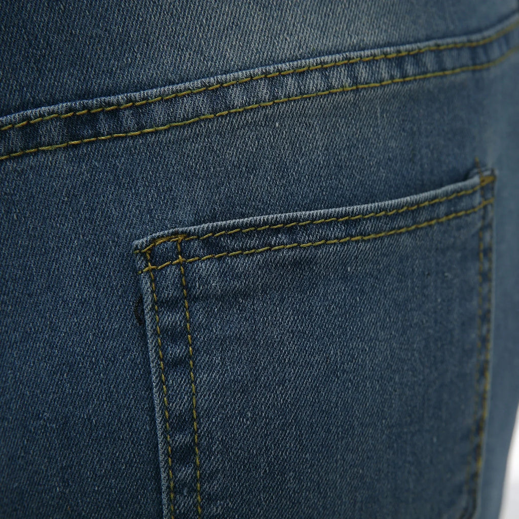 Denim Overalls Jeans Ankle Length Pencil Pants Pockets Holes Solid High Waist