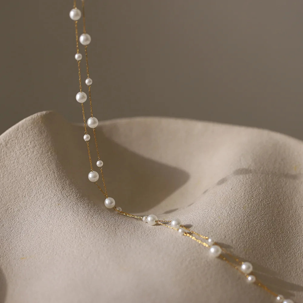 316l Stainless Steel Beautifully Temperament Pearl Chain Necklace