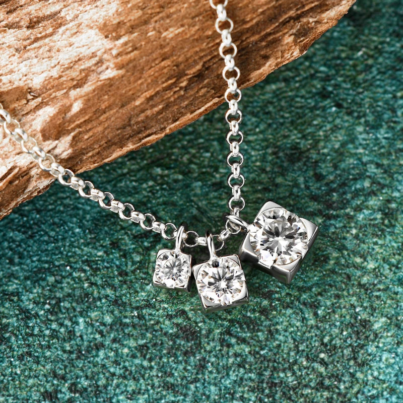 D0.90CT 3 Stones Pendant Necklace 925 Sterling Silver