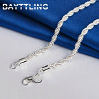 Charm 925 sterling silver Accessories Men 4MM 40-60cm 2PCS Rope Chain Necklace Bracelet Women Fashion Wedding Gift Jewelry - Imbasat