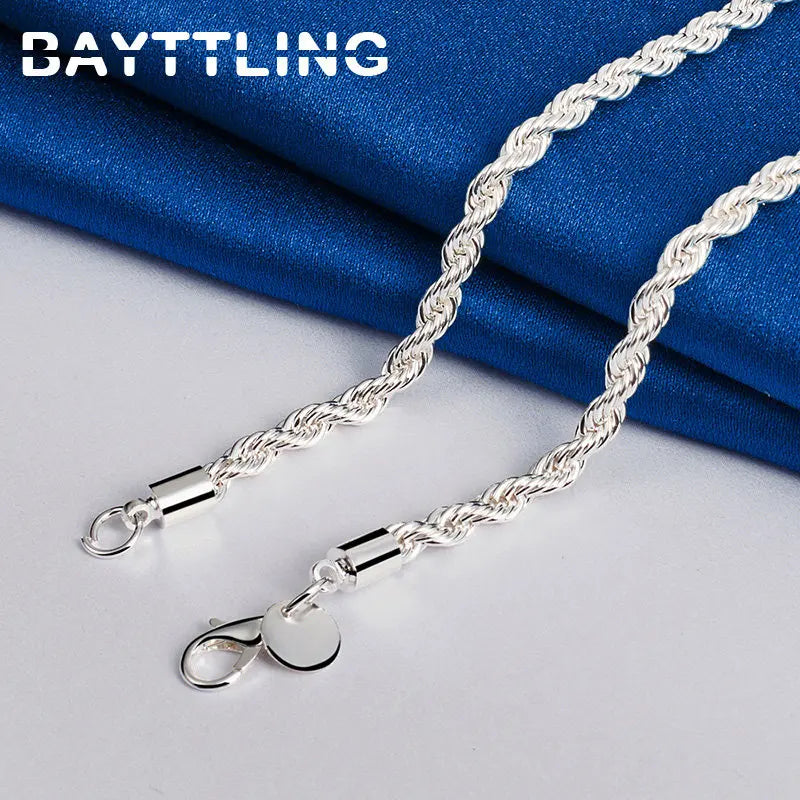 Charm 925 sterling silver Accessories Men 4MM 40-60cm 2PCS Rope Chain Necklace Bracelet Women Fashion Wedding Gift Jewelry