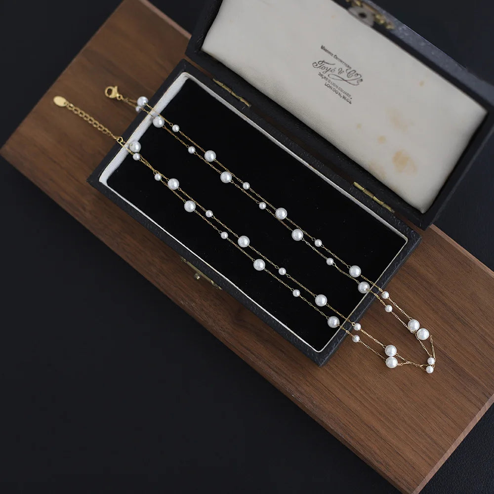 316l Stainless Steel Beautifully Temperament Pearl Chain Necklace