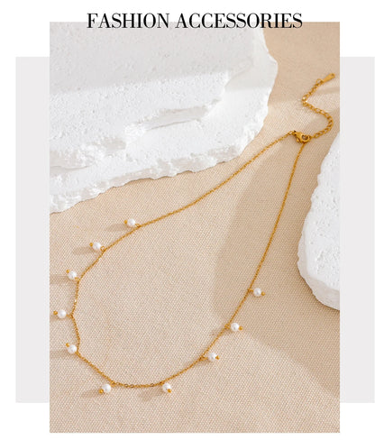 Yhpup Shell Pearls Handmade Necklace Fashion Stainless Steel Gold Color Collar Neck Daily Delicate Chic Trendy Jewelry Gift