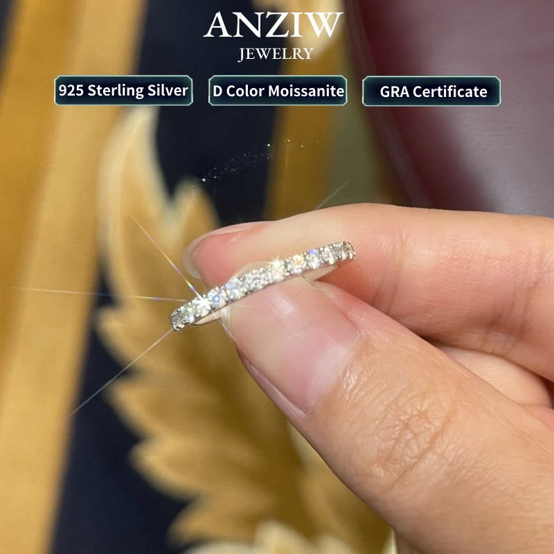 Anziw Classic Stackable Rings 925 Sterling Silver 2mm D Moissanite