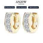 Anziw 3.20CTTW Princess Cut Moissanite Hoop Earrings 925 Silver
