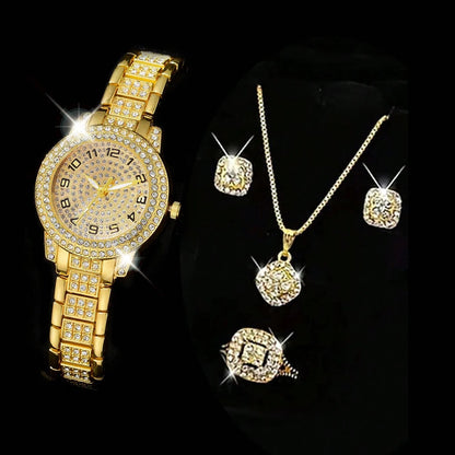 Luxury Women Gold Watch Fashion Ladies Quartz Diamond Wristwatch Elegant Female Bracelet Watches Set Reloj Mujer