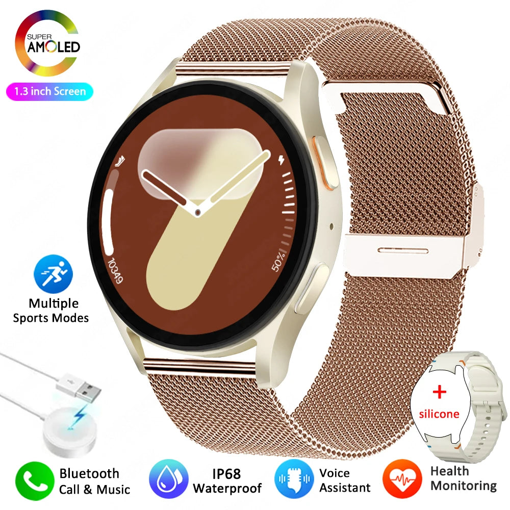 For Galaxy Watch 7 Smart Watch Men Women AMOLED HD Screen Compass Heart Rate Fitness Sport Waterproof Bluetooth Call Smartwatch