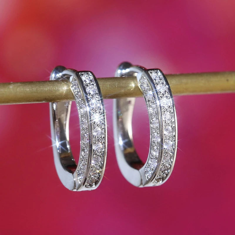 Trendy D Color Moissanite Silver Hoop Earrings Sparkling