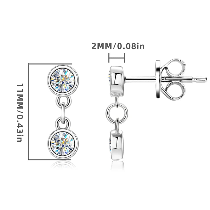Anziw Long Chain Link Hanging Earrings Silver 925 2-3mm Moissanite