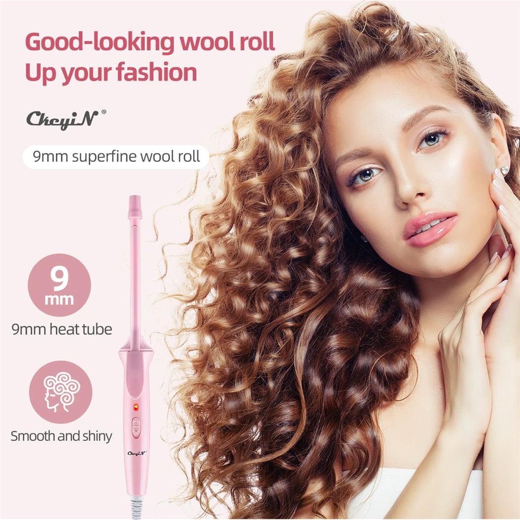 9mm Mini Hair Curling Iron Hair Curler Wand Professional Curly Tongs Ceramic Electric Salon Styling Tool Small Crimping Iron