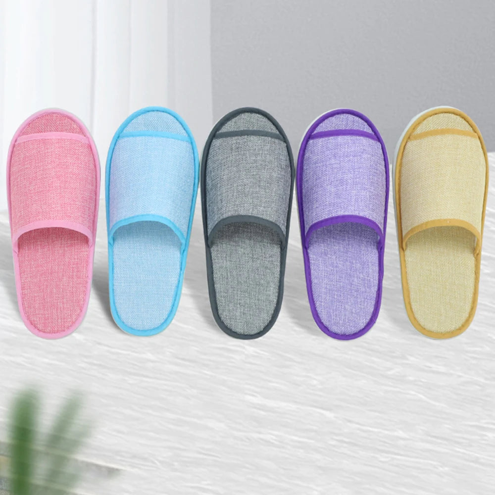 1 Pair Hotel Travel Slippers Cotton Linen Disposable Slippers Sanitary Home Guest Use Men Women Indoor Bedroom House Shoes